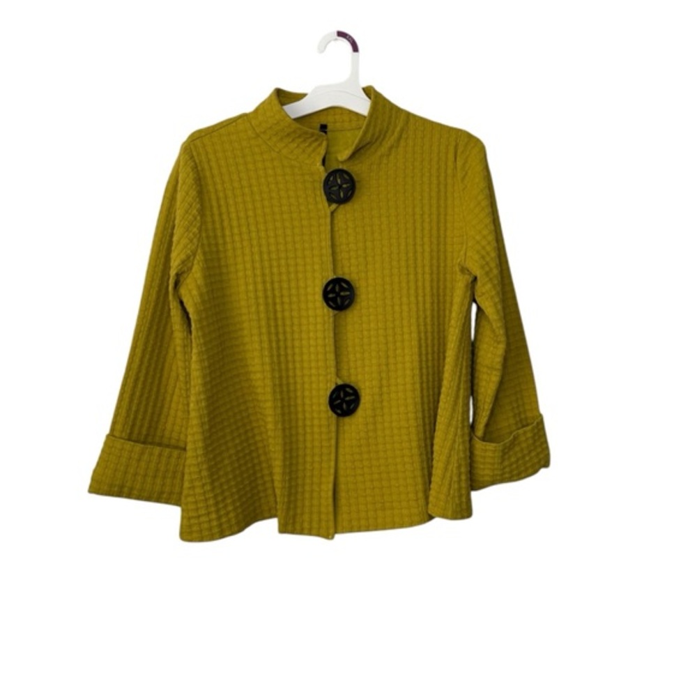 IC By Connie K Women’s Jacket Coat Medium Pockets Flowy Art To Wear Artsy Yellow